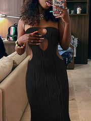 Indiebeautie Solid Halter Cutout Dress