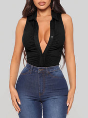 Indiebeautie Button-Front Sleeveless Bodysuit