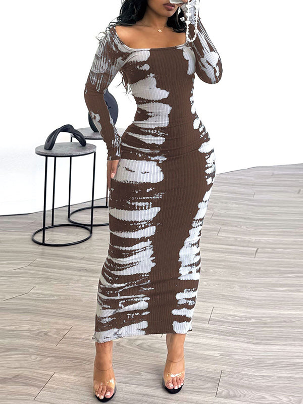 Indiebeautie Printed Slit Ribbed Dress