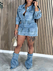 Indiebeautie Button-Front Denim Dress