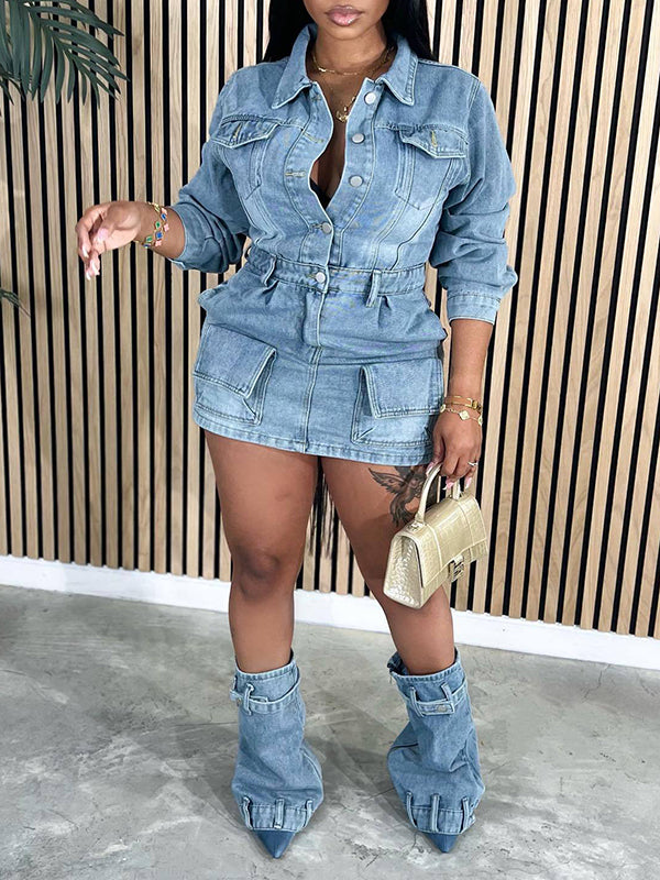 Indiebeautie Button-Front Denim Dress