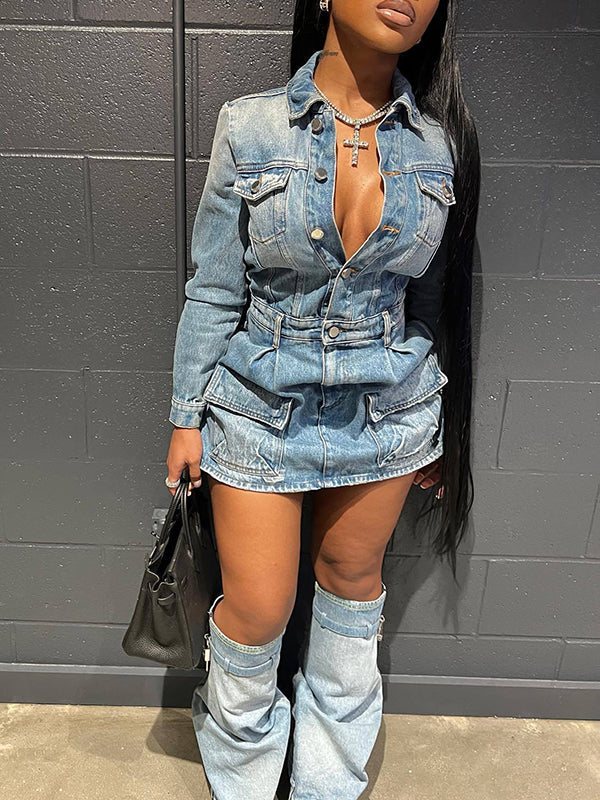 Indiebeautie Button-Front Denim Dress