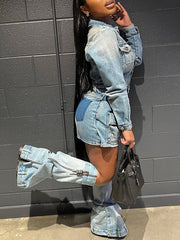 Indiebeautie Button-Front Denim Dress