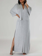 Indiebeautie Solid V-Neck Side-Slit Dress