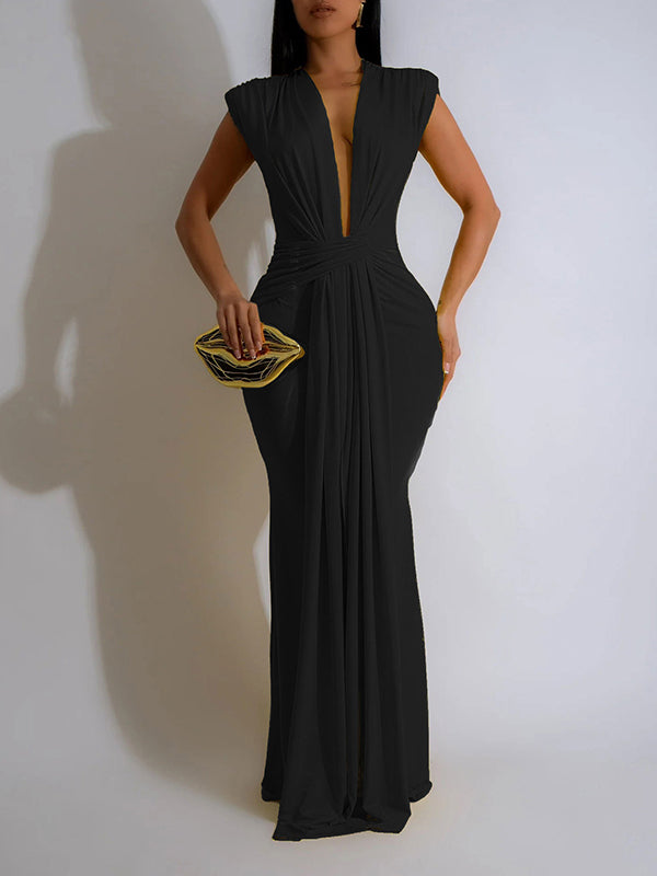 Indiebeautie Plunge Sleeveless Maxi Dress