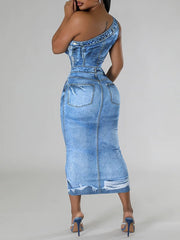 Indiebeautie Printed One-Shoulder Dress