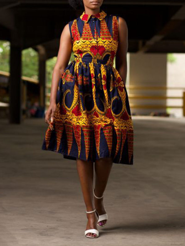 Indiebeautie Printed Sleeveless Tied Shirt Dress