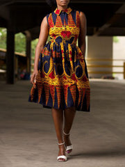 Indiebeautie Printed Sleeveless Tied Shirt Dress