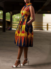 Indiebeautie Printed Sleeveless Tied Shirt Dress