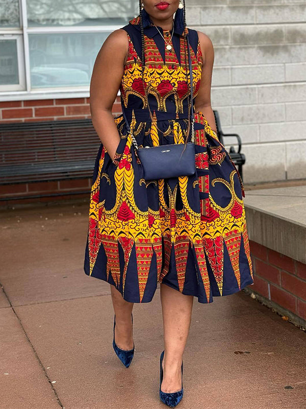 Indiebeautie Printed Sleeveless Tied Shirt Dress