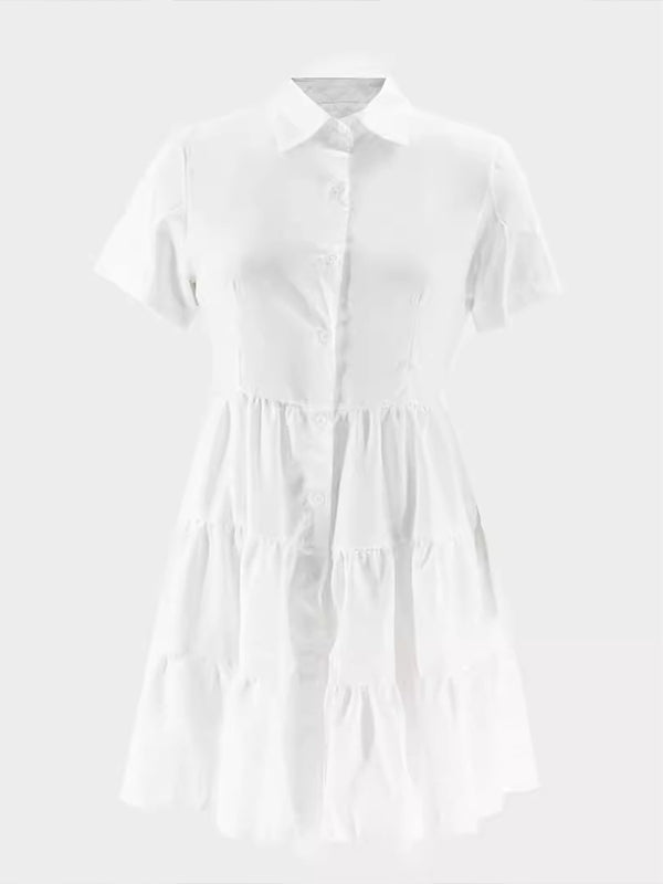Indiebeautie Short-Sleeve Ruffle Shirt Dress