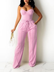 Indiebeautie Solid Cami Top & Wide-Leg Pants Set