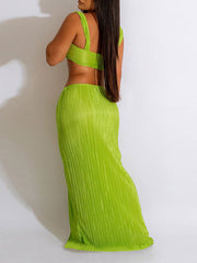 Indiebeautie Solid Bandeau Top & Slit Skirt Set