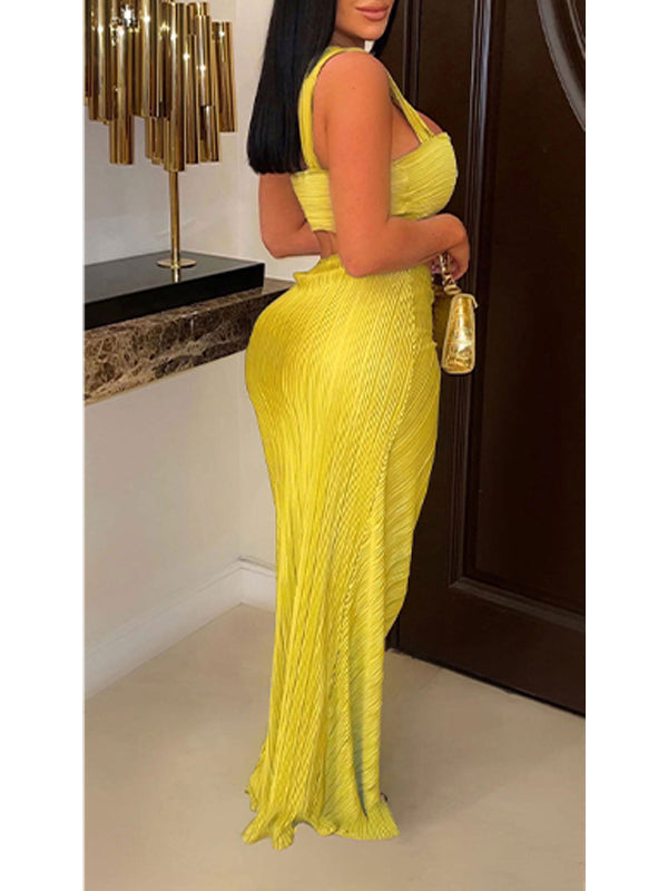 Indiebeautie Solid Bandeau Top & Slit Skirt Set
