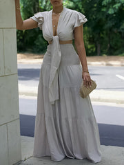 Indiebeautie Solid Tied Top & Wide-Leg Pants Set