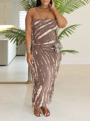 Fringe Combo Strapless Dress--Clearance