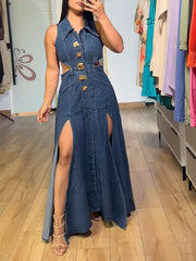 Denim Sleeveless Slit Dress