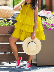 Button-Front Sleeveless Ruffle Dress