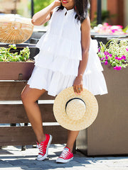 Button-Front Sleeveless Ruffle Dress