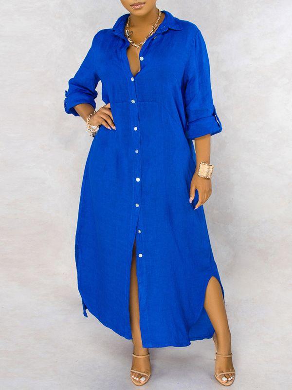 Indiebeautie Solid Button-Down Shirt Dress