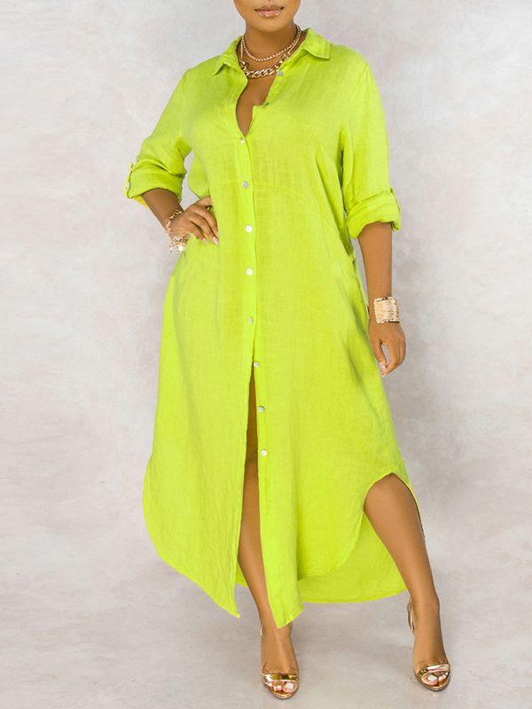 Indiebeautie Solid Button-Down Shirt Dress