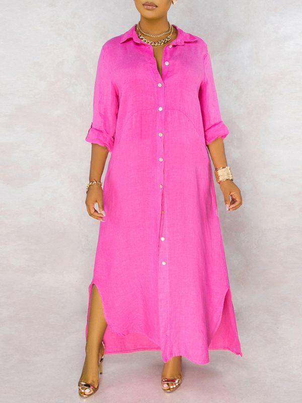 Indiebeautie Solid Button-Down Shirt Dress