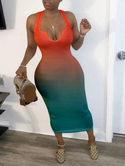 V-Neck Gradient Dress