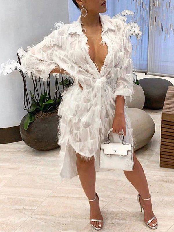 indiebeautie Feathered Shirt Dress