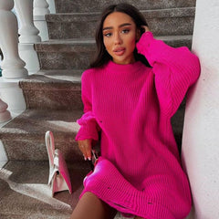 Women Sweater Oversize Knitted Black O Neck Long Sleeve Pullover