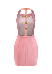 Halter Mini Dress with Rose Gold Buttons
