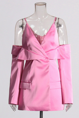 Hunter Satin Hollow Blazer In Hot Pink