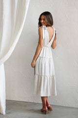 Beige Shoulder Tie Midi Dress