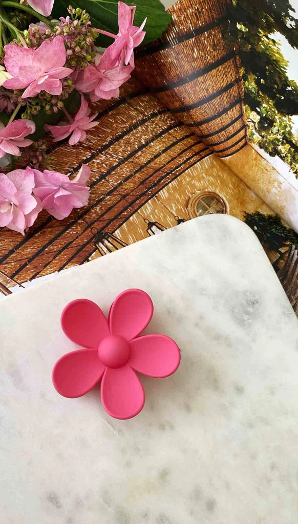Haarklammer in Fuchsie mit Gänseblümchen-Design