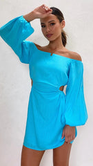 Blue Long Sleeves Mini Dress