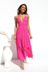 Hot Pink Plunging Slip Dress