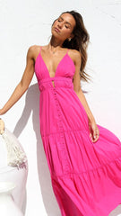 Hot Pink Plunging Slip Dress