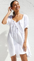 White Neck-Tie Casual Mini Dress