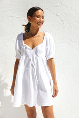 White Neck-Tie Casual Mini Dress