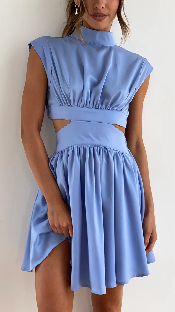 Blue Cutout Waist Mini Dress