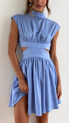 Blue Cutout Waist Mini Dress