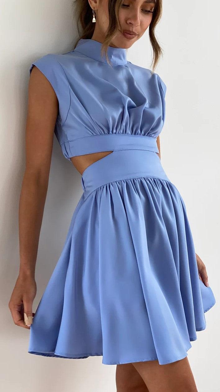 Blue Cutout Waist Mini Dress