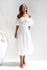 White Off Shoulder Midi Dress