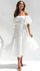 White Off Shoulder Midi Dress