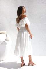 White Off The Shoulder Midi Dress