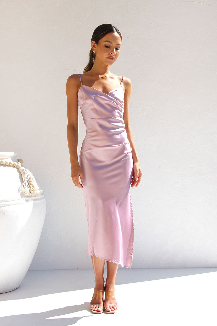 Blush Satin Midi Dress