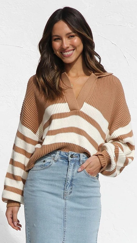 Khaki Striped Knit Sweater