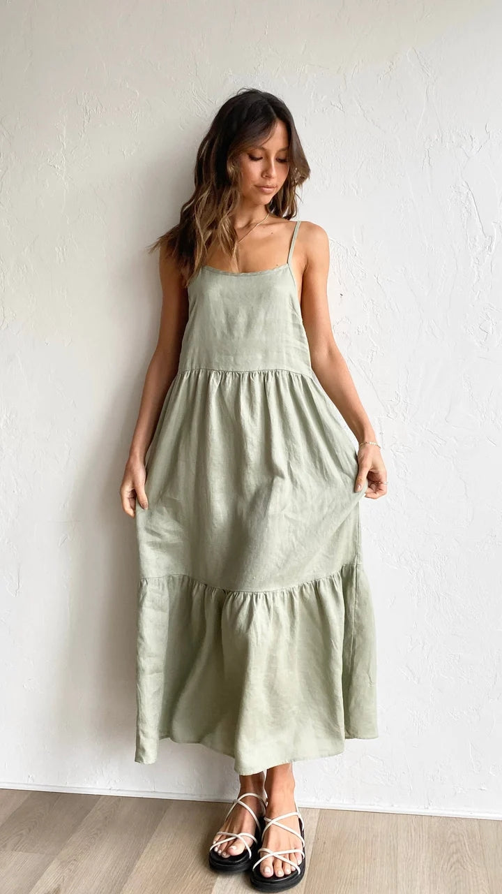 Olivgrünes Slip-Midikleid