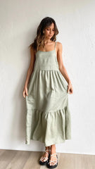 Olivgrünes Slip-Midikleid