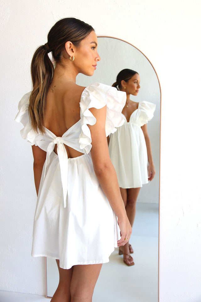 White Flare Sleeves Bowknot Mini Dress