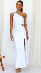 White One Shoulder Cutout Midi Dress